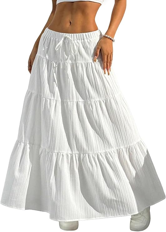 DERAX Women’s Boho Flowy White Maxi