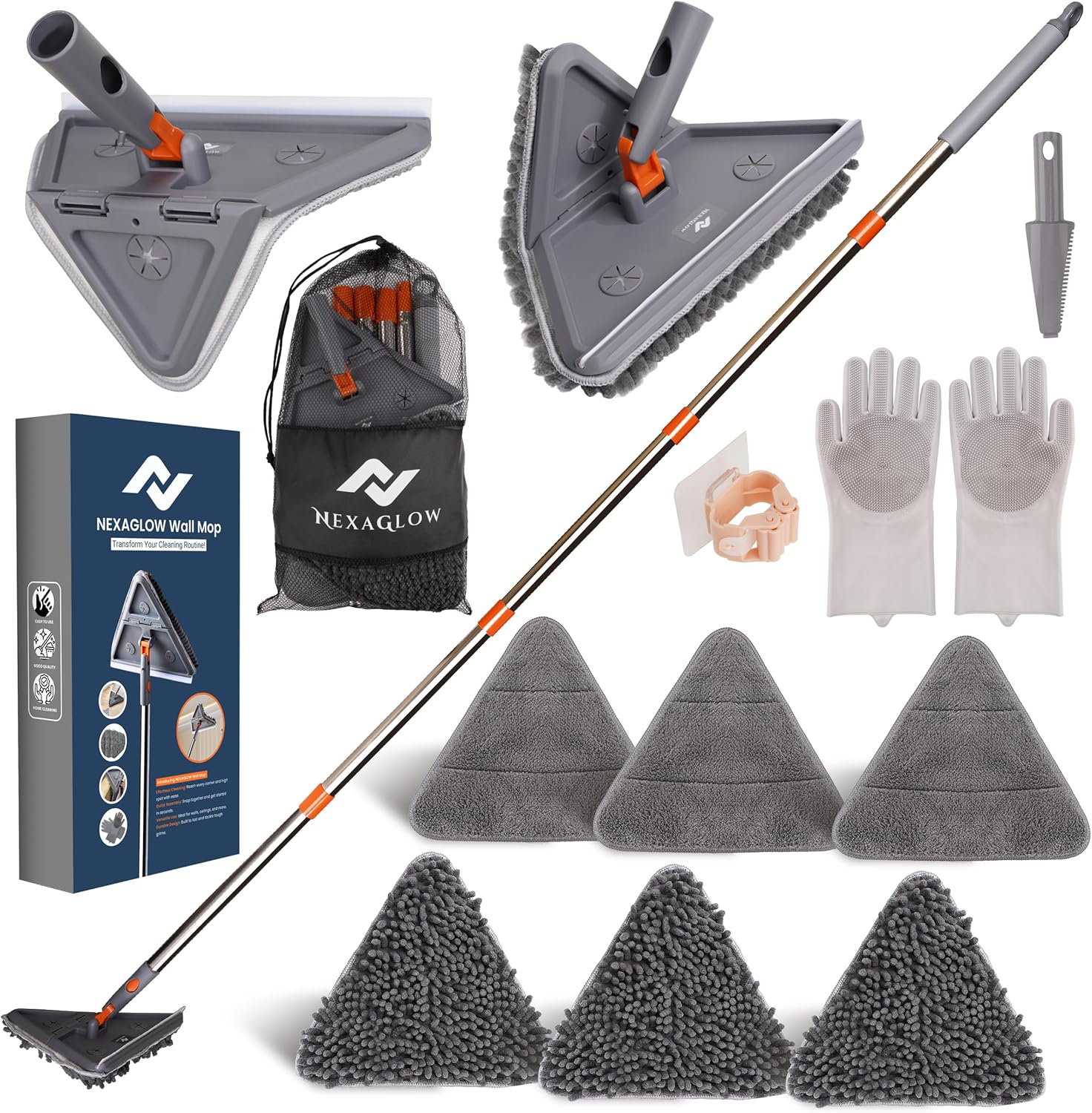 Extendable Wall Cleaner Mop with Rotating Head