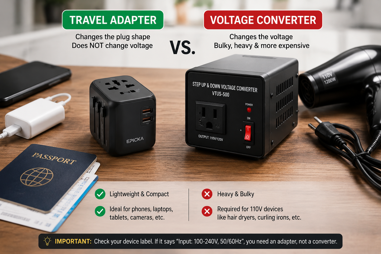 Travel adapter vs voltage converter comparison

