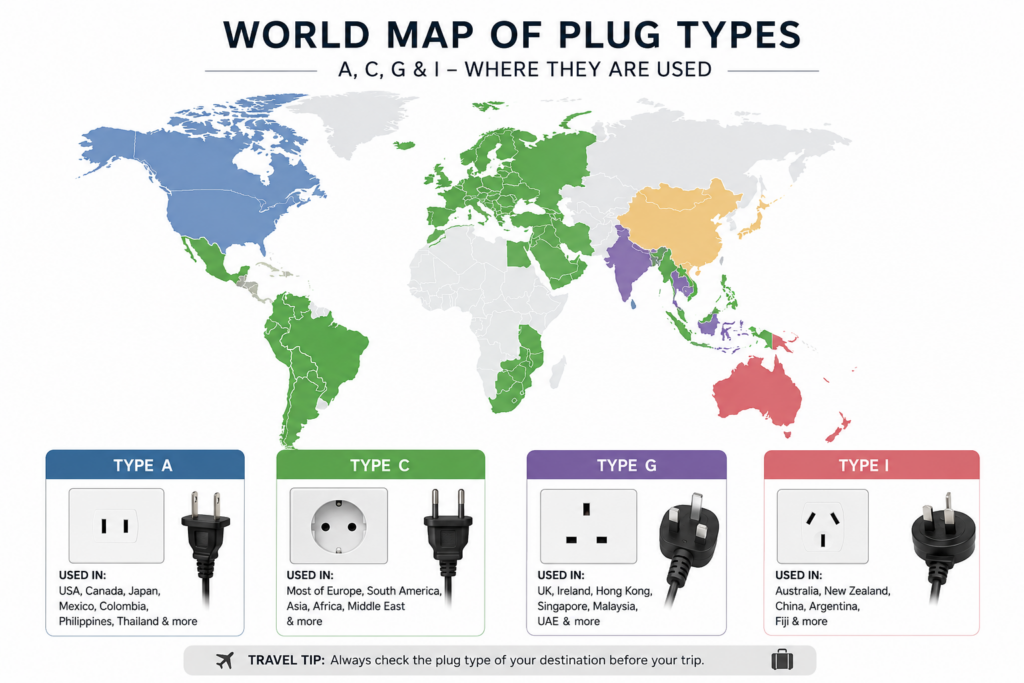 World map of plug types

