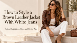 How to Style a Brown Leather Jacket With White Jeans